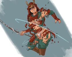 1girls armor armor_damage fundoshi loincloth original samurai samurai_armor solo wuulfenblade