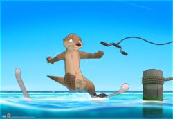 animal_genitalia anthro arin_(letodoesart) balls brown_fur brown_nose fur letodoesart male male_only mammal mustelid nude otter sheath solo water webbed_feet webbed_hands whiskers