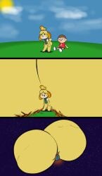1boy1girl animal_crossing anthro ass_bigger_than_planet ass_built_separately ass_expansion astronomical_ass astronomical_hyper big_ass canid canid_humanoid canine colossal_ass destruction earth enormous_ass female gigantic_ass hi_res huge_ass hyper hyper_ass hyper_butt isabelle_(animal_crossing) massive_ass nintendo planet planet_destruction planetary simple_background small_but_cheeky space space_background unowo villager_(animal_crossing)