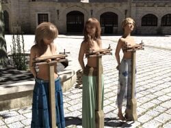 3d 3girls boob_squish breasts cgi female public punishment topless topless_female