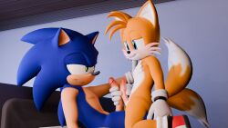 16:9 3d_(artwork) 4k absurd_res anthro athletic balls blush canid canine clothing digital_media_(artwork) duo eulipotyphlan fox frottage genitals gloves hand_on_penis hand_on_shoulder handjob handwear hedgehog hi_res kneeling lying male male/male mammal on_back penile penis penises_touching sega sex size_difference smile smirk sonic_(series) sonic_the_hedgehog sonic_the_hedgehog_(series) tail tails tails_the_fox twintails3d widescreen