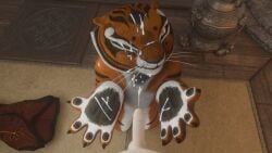 16:9 3d_(artwork) 4k absurd_res angry anthro balls bodily_fluids claws clothing cum cum_on_face cumshot cumshot_on_face digital_media_(artwork) dreamworks duo ejaculation erection featureless_chest felid feline female first_person_view fur genital_fluids genitals hi_res human human_on_anthro humanoid_genitalia inside interspecies kneeling kung_fu_panda looking_at_viewer male male/female male_pov mammal master_tigress nude on_model orange_body orange_fur pantherine penis snarling striped_body striped_fur stripes tiger tumbunski unwanted_cum_on_body unwanted_ejaculation whiskers widescreen
