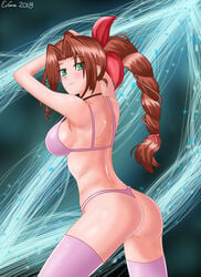 1girls aerith_gainsborough ass back_view bra eviane female final_fantasy final_fantasy_vii lingerie panties solo thong underwear