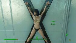 1girls black_panties bondage fallout_4 game_screenshot mod panties saint_andrew's_cross slave-hunter311 solo topless topless_female