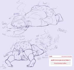 cumming_in_clothes cumshot deltarune deltarune_chapter_3 half_dressed male pillow_humping robot strawpage_request sutured tenna_(deltarune) tv_head