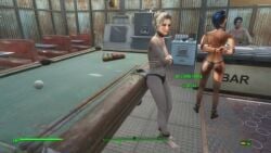 3d 3girls black_panties blonde_hair covering_breasts fallout_4 females_only game_screenshot mod multiple_girls original_character panties slave-hunter311 thong topless topless_female