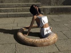 black_hair cgi female lamia naga outdoors snake_girl sunlight
