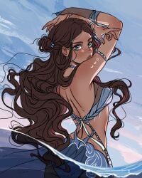 avatar_legends avatar_the_last_airbender back_view bikini dark-skinned_female kalisami katara outdoors solo_female swimsuit waterbending