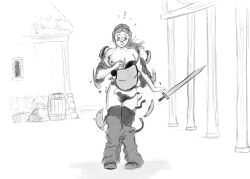 1girls armor clothes_ripping evellyn_(wuulfenblade) female original original_character sketch solo sword weapon wuulfenblade