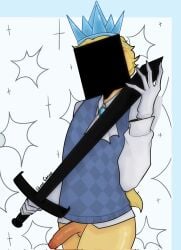 1boy 1male censored_face forsaken_(roblox) holding_sword itrapped_(forsaken) pantsless solo_male