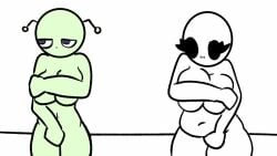 2girls :3 alien alien_girl animated antennae arms_at_sides arms_behind_head ass bald bald_female belly belly_button black_eyes black_pubic_hair blue_pupils breasts buildings censored censored_nipples censored_pussy chetoh chubby chubby_female claire_(chetoh) cleavage clothes_removed clothes_ripped clothes_ripping completely_nude convenient_censoring convenient_censorship covering covering_breasts covering_crotch egg embarrassed embarrassed_naked_female embarrassed_nude_female enf female female_only green_skin grey_skirt growing growing_out_of_clothes growth hand_behind_head jeans long_sleeves looking_down looking_down_at_self marsha_(chetoh) martian music naked naked_female nude nude_female oc onlooker original original_character original_characters pixelated pixelated_pussy pubic_hair purple_shirt ray_gun rear_view scream shirt shorter_than_30_seconds skirt smile sound suprised_look surprised surprised_expression tagme torn_clothes video voice voice_acted white_background white_body white_shirt