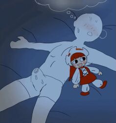 animated anon blush breath breath_cloud bulge bulge_through_clothing cute dreaming female forbiddenchees8 male male/female male_focus sweating tagme thought_bubble underwear wet_clothes wet_dream