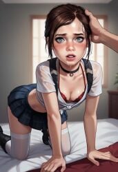 1girls 2d ai_generated bikini brown_hair choker ellie_(the_last_of_us) ellie_williams female petite pubic_hair ribs skinny small_breasts standing the_last_of_us young