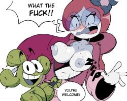 big_ass big_breasts big_butt big_nipples big_thighs big_titties curvaceous curvaceous_female curvaceous_figure curvy curvy_figure curvy_hips female female_focus female_only glasses loggofrog long_hair nipples nipples_visible_through_clothing original original_character red_hair text text_bubble white_skin