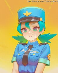 2025 ai_assisted ai_generated background bangs belt between black blonde_hair blue blush body breast breasts cap clothes collared colored cum english explicit eyes facial female green hair hat high_quality high_res high_resolution highres low medium mouth necktie nintendo officer_jenny_(pokemon) on open patreon peaked pocket pokemon pokemon_(anime) police policewoman shirt short skin sleeves solo stable_diffusion text timelessworld twintails uniform upper watermark