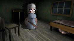 1boy 1girls ass big_ass big_breasts big_butt breasts clothed clothed_female clothing dvloper female gacha_club gacha_life gilf granny_(character) granny_(game) hiding hips horror_game huge_ass huge_butt indoors male male/female mature mature_female mr._jon nightmare_waifu old_woman olegsergeevi5_(artist) room thick_thighs thighs wide_hips