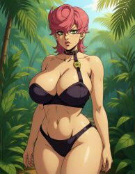 ai_generated big_breasts curvy curvy_figure huge_ass huge_breasts jungle lingerie pink_hair sexy trish_una