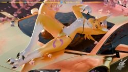16:9 2025 3d anthro arm_tuft bandai_namco bikini bikini_pull biped black_nose black_sclera blue_eyes blue_markings breasts cameltoe canid canine car claws clothed clothing clothing_pull countershade_torso countershading day digimon digimon_(species) digital_media_(artwork) digitigrade dipstick_ears dipstick_tail ear_markings eye_markings eyebrows female flower fox fox_girl gloves_(marking) hi_res kespr leg_markings looking_at_viewer lying markings multicolored_body multicolored_ears navel neck_tuft on_back outside plant pose renamon shoulder_tuft small_breasts socks_(marking) solo suggestive swimwear swimwear_pull tail tail_markings toe_claws tomoe_(symbol) tuft two-piece_swimsuit two_tone_body vehicle white_body white_countershading white_markings widescreen yellow_body