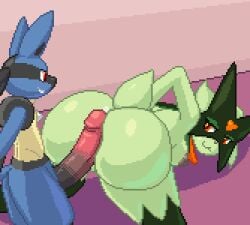 animated anthro ass big_butt big_penis blue_body blue_fur bodily_fluids breasts bubble_butt canid canine digital_media_(artwork) duo erection felid feline female fur generation_4_pokemon generation_9_pokemon genital_fluids genitals green_body green_fur hot_dogging huge_cock humanoid_genitalia humanoid_penis looking_at_another looking_back looking_back_at_another lucario male male/female mammal meowscarada mykiio nintendo nipples penis pixel_(artwork) pixel_animation pokemon pokemon_(species) precum red_eyes sex short_playtime smile