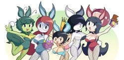 big_ass big_breasts big_butt big_thighs big_titties black_hair bunny_ears bunny_girl bunny_girl_suit bunny_tail bunnysuit clothing curvaceous curvaceous_female curvaceous_figure curvy curvy_figure curvy_hips female female_focus female_only glasses green_hair green_skin loggofrog long_hair looking_at_viewer original original_character princess red_hair short_hair thick_thighs thigh_highs white_hair white_skin wings