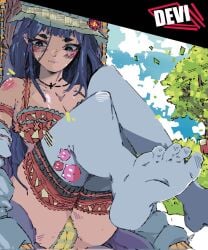 big_ass big_breasts big_breasts big_butt big_thighs big_titties clothing curvaceous curvaceous_female curvaceous_figure curvy curvy_figure curvy_hips devi_land feet feet feet_focus female female_focus female_only foot_fetish long_hair original original_character purple_hair thigh_highs underwear