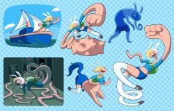 adventure_time adventure_time:_fionna_&_cake alien big_hands blue_body blue_skin boat cartoon_network centaur centauress elastic exhausted fionna_and_cake fionna_campbell fionna_the_human_girl fist happy hooves ikamusilence monster shapeshift stretching stretchy stretchy_arms stretchy_body stretchy_legs tail transformation