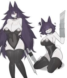 2girls beni_imo big_breasts breasts bunny_tail bunnysuit female fundamental_paper_education looking_at_viewer miss_bloomie_(fundamental_paper_education) miss_circle_(fundamental_paper_education) simple_background thick_thighs thighs