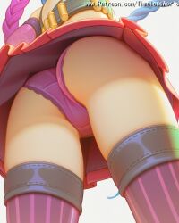 (league 2025 address ai_assisted ai_generated arcane ass background behind below blue braid colored female focus from hair high_quality high_res high_resolution highres jinx jinx_(arcane) jinx_(league_of_legends) league_of_legends legends) long of panties pantyshot patreon purple questionable simple skin skirt solo stable_diffusion striped thighhighs thighs timelessworld underwear upskirt watermark web white yordle