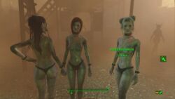 3d 3girls ass black_hair black_panties blonde_hair collar fallout_4 female game_screenshot mod multiple_girls original_character panties red_hair slave slave-hunter311 slave_collar slave_raid slavegirl topless topless_female
