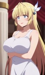 angelica big_breast blonde_hair blue_eyes blunt_bangs breasts feather_hair_ornament female hitoribotchi_no_isekai_koryaku loner_life_in_another_world long_hair very_long_hair wing_hair_ornament