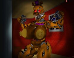 1girls animatronic big_breasts breasts creepy female female_only five_nights_at_freddy's five_nights_at_freddy's_4 fnaf4_house giant_breasts gigantic_breasts horror huge_breasts large_breasts little_cat massive_breasts nightmare_fredbear_(fnaf) nightmare_waifu robot robot_girl rule_63 simple_background solo thick_thighs thighs