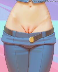 2025 ai_assisted ai_generated artist belt black blue body brown cleft close-up clothes colored english explicit female groin high_quality high_res high_resolution highres lower name navel nintendo no of officer_jenny_(pokemon) panties pants patreon pokemon pokemon_(anime) pull pussy skin solo stable_diffusion stomach text thighs timelessworld uncensored venus watermark
