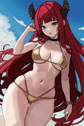 artist_request bikini breasts character_request female golden golden_week red_eyes redhead snake_demon solo source_request tagme thick_thighs white_skin woman