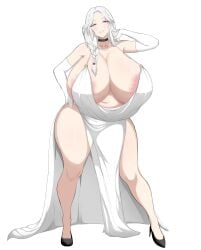 1girls areola_slip big_breasts big_thighs breasts busty curvy dress female female_only giant_breasts gigantic_breasts high_heels huge_breasts huge_thighs large_breasts large_thighs ma_dao massive_breasts original original_character thick_thighs thighs voluptuous white_dress