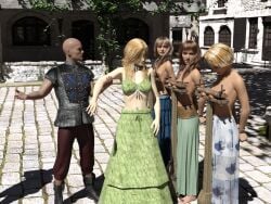 3d 3girls boob_squish breasts cgi female public punishment topless topless_female