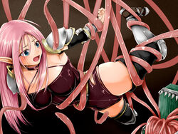 73gou_koudou breasts elf female imminent_rape lilipalace mimic mimic_chest pink_hair pointy_ears restrained seria_(lilipalace) tentacle thighhighs