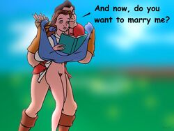 1990s 1997 1boy 1girls 20th_century beauty_and_the_beast belle ben_(artist) disney disney_princess disney_villains dress_lift female gaston human humiliation male no_panties straight