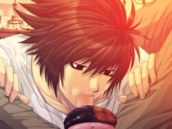 between_legs blowjob censored death_note donut food food_play gay l_lawliet light_yagami male male/male male_only oral_penetration oral_sex tagme yaoi