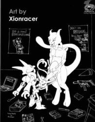 . 2005 alakazam animated black_and_white eeveelution espeon fellatio mewtwo nintendo oral pokemon pokemon_(species) size_difference straight threesome xionracer