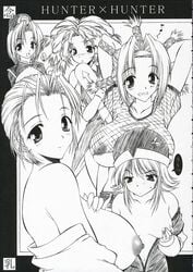 1girls 5girls areola aunt big_breasts black_and_white blush breast_envy breasts busty canary_(hunter_x_hunter) cleavage doujinshi elevator_girl_(hunter_x_hunter) female female_only fishnets hanging_breasts hat huge_breasts human hunter hunter_x_hunter large_breasts long_hair looking_at_viewer mature menchi mito_freecss monochrome multiple_girls nipples onizuka_takuto ponzu retro_artstyle short_hair shounen_jump voluptuous