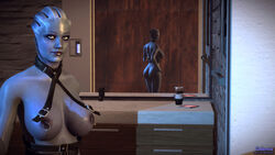 3d asari ass blue_eyes blue_skin breasts choker dat_ass female garry's_mod huge_breasts liara_t'soni looking_at_viewer mass_effect mass_effect_3 nipple_piercing nose_piercing piercing sedemsto selfie tattoo