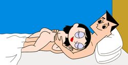 bed bedroom black_eyes black_hair blanket hyper_eyes manuel_hogflogger ms._keane pillow powerpuff_girls professor_utonium red_lipstick sleeping straight_hair