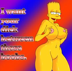 bart_simpson bartina_simpson caption eat_pant english_text female horrifying large_breasts nipples omegabrush rule_63 solo tagme the_simpsons voluptuous