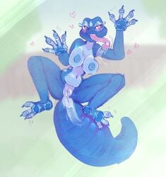 2026 3_toes 4_fingers against_surface animal_genitalia anthro areola big_breasts biped blue_areola blue_body blue_claws blue_eyelashes blue_nipples blue_scales blue_tail blush blush_lines bodily_fluids breasts claws cloaca cloacal_fluids collarbone currentlytr_ash eyelashes feet female female_anthro finger_claws fingers game_freak gecqua genitals half-closed_eyes heart_symbol hi_res licking_glass lizard long_tongue looking_at_viewer miori narrowed_eyes navel nintendo nipples non-mammal_breasts non-mammal_navel non-mammal_nipples nude nude_anthro nude_female on_glass pink_eyes pink_tongue plantigrade pokemon pokemon_(species) pokemon_ww pokemorph pupils quads reptile saliva scales scalie slit_pupils snout solo tail tail_cloaca tail_genitals teeth thick_tail toe_claws toes tongue tongue_out unusual_anatomy unusual_tail white_pupils
