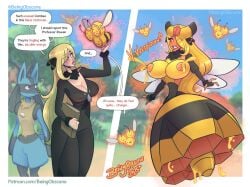 1girls 2024 abdomen_growth all_fours animal_humanoid antenna_growth antennae_(anatomy) anthro anthrofied arthropod arthropod_abdomen arthropod_abdomen_growth arthropod_humanoid ass bee bee_girl bee_humanoid beingobscene bell bell_collar big_breasts bite biting_lip biting_own_lip blush bodily_fluids bottomwear breast_expansion breast_growth breast_growth_(enlargement) breasts butt_expansion clothing collar combee cowbell_collar cynthia_(pokemon) day dialogue digital_media_(artwork) egg egg_laying english_text exoskeleton expansion female female_only fence food growth heart_eyes heart_symbol hi_res honey_(food) honeycomb huge_breasts human human_to_humanoid humanoid hymenopteran hymenopteran_humanoid insect_humanoid insect_wings insects jessica_jack lactating lactating_honey looking_back lucario mammal mind_control naked nintendo nipples nude open_mouth outside pants pokemon pokemon_dppt self_bite solo species_transformation standing surprised text thick_thighs thigh_expansion torn_clothing transformation unusual_bodily_fluids unusual_lactation vespiquen wing_growth wings