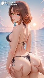 1girls 2026 ai_assisted ai_generated anime artist_name ass ass_grab beach big_ass bikini black_bikini booty breasts brown_hair bust deep_skin explicit final_fantasy final_fantasy_x grabbing_another's_ass grabbing_own_ass green_eyes groping hands_on_ass heterochromia hi_res high_quality high_resolution highres patreon patreon_username short_hair side-tie_bikini skypassion stable_diffusion swimsuit water watermark yuna yuna_(ff10)