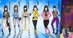 6girls ahim_de_famille bodysuit breasts cg female female_focus female_only fueki_koyomi gokai_pink hanaori_kotoha heroine hokekyo_9 kaizoku_sentai_gokaiger kamen_rider kamen_rider_fourze_(series) kamen_rider_nadeshiko kamen_rider_tsukuyomi kamen_rider_wiseman kamen_rider_wizard_(series) kamen_rider_zi-o_(series) kishiryu_sentai_ryusoulger koyomi_fueki kyoryu_violet looking_at_viewer multiple_females multiple_girls nadeshiko_(kamen_rider_fourze) samurai_sentai_shinkenger shinken_yellow skintight skintight_bodysuit skintight_suit super_sentai tokusatsu tsukuyomi_(kamen_rider_zi-o) yayoi_ulshade