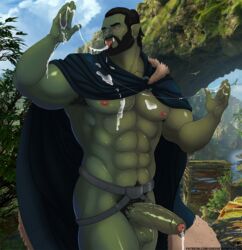 abs balls ballsack beard cape cum cum_taste cumdrip facial_hair foreskin greeneyedwolfking humanoid humanoid_penis intact karr_guldar male male_nipples male_only muscular muscular_male oc orc orc_male original_character partially_retracted_foreskin penis pointy_ears pubes pubic_hair solo solo_male tongue_out tusks uncut veiny_penis yaoi