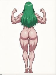 1girls ass back back_view barefoot big_ass completely_nude female flexing green_hair huge_ass hydra_(apocalypsechronicles) muscular muscular_arms muscular_ass muscular_back muscular_female muscular_legs muscular_thighs nude oc pussy tippy_toes