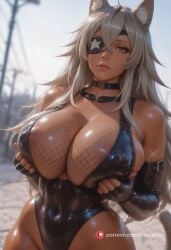 ai_generated bodysuit boobs_out breasts breasts_squeeze cameltoe cat_ears catgirl choker cleavage_cutout eye_patch firm_breasts fishnets ghislaine_dedoldia gigantic_breasts holding_breasts hourglass_figure hourglass_figured_female huge_breasts large_breasts latex latex_clothing leotard massive_breasts mushoku_tensei naked puffy_nipples round_breasts squeezing_breasts tight_clothing tribal_markings wide_hips zipper_down
